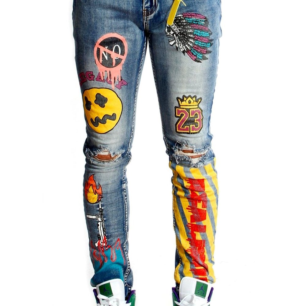 COOPER 9 MENS DISTRESSED REALISTIC LEGACY STRETCH DENIM BLUE JEANS SZ 32/30 EUC